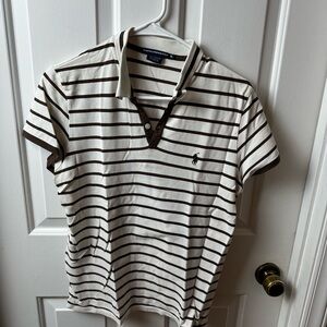 Ralph Lauren Brown and White Striped Polo